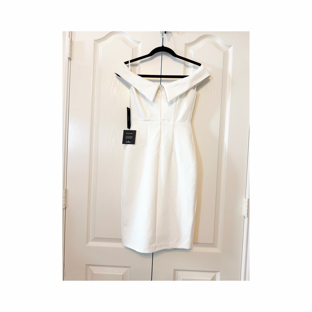 Lulu's Classic Glam White Off Shoulder Bodycon Dress Size XS NWT - Picture 2 of 15